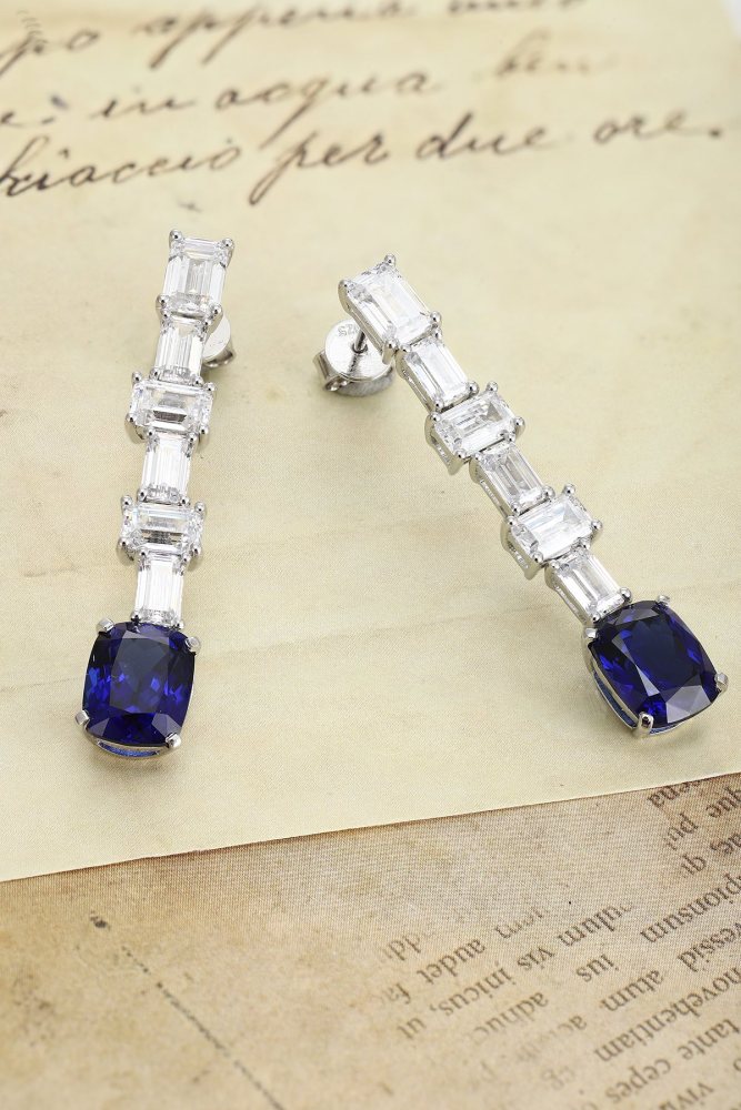 S925 Silver Lab-Grown Sapphire Stud Earrings