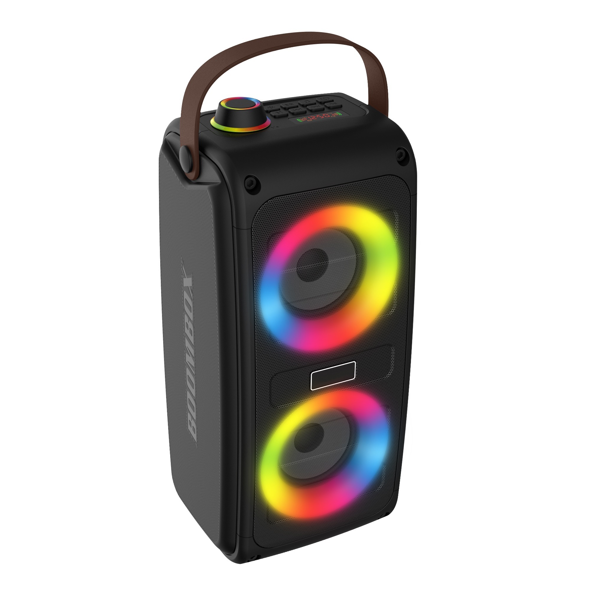 New arrived on line ship Boombox speaker with led display FM Radio Microphone Six kinds of led light Atmosphere lamp speaker