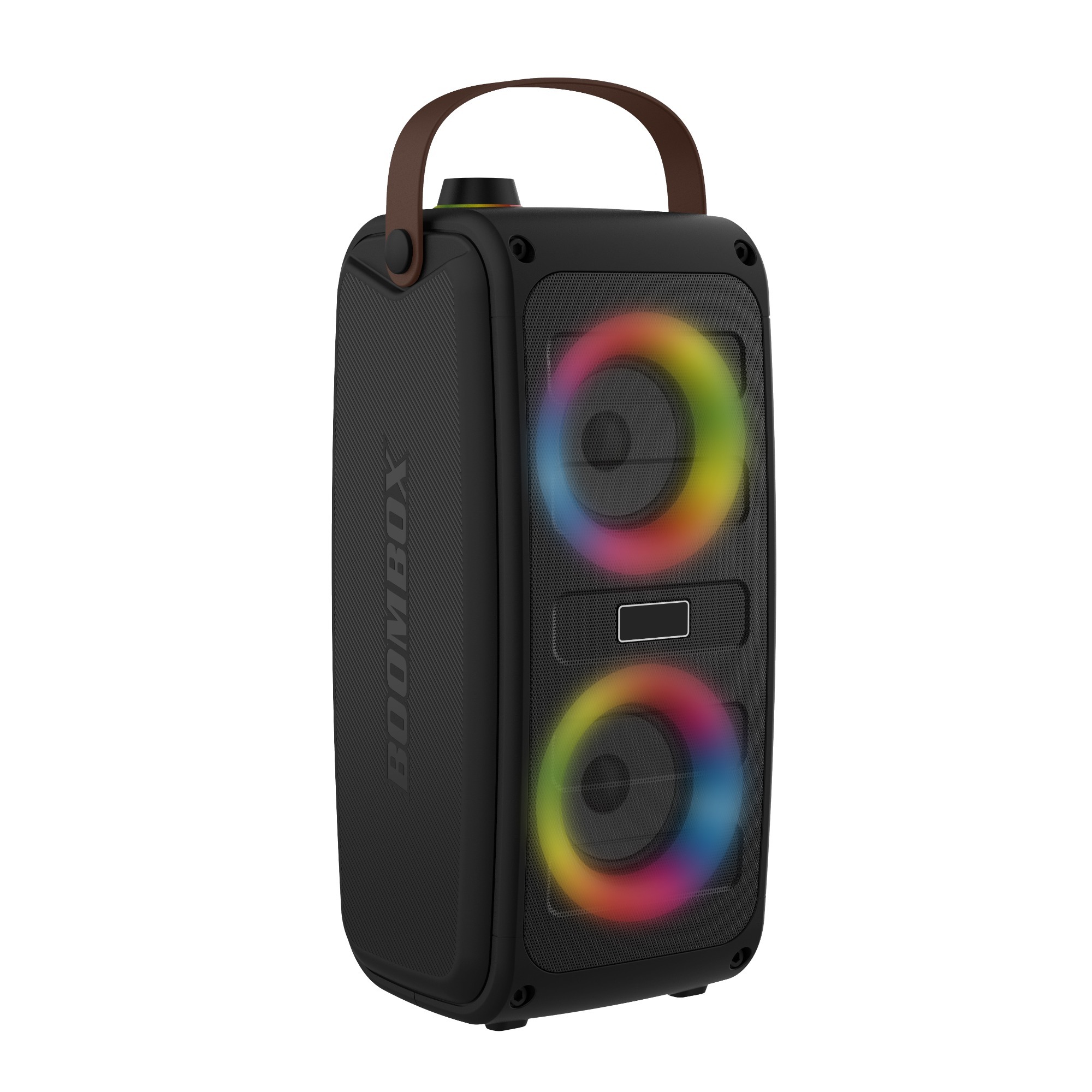 New arrived on line ship Boombox speaker with led display FM Radio Microphone Six kinds of led light Atmosphere lamp speaker