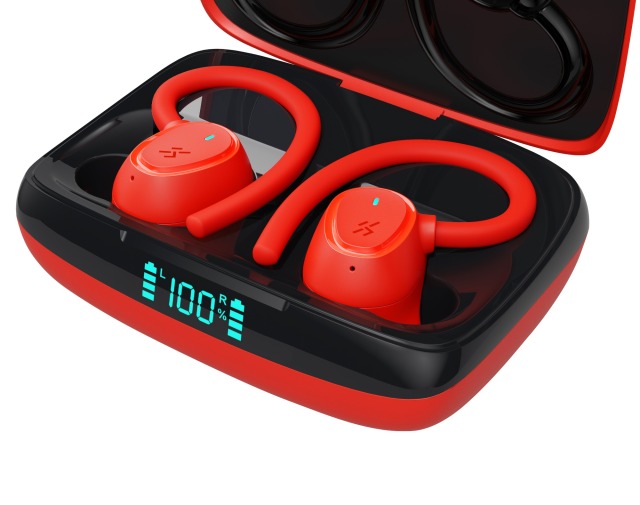 5.1 Wireless Earbuds Deep Bass Sound 8H Playtime Call Clear LCD Display, Ear Hook earring hooks gaming earbud for Sports/Working