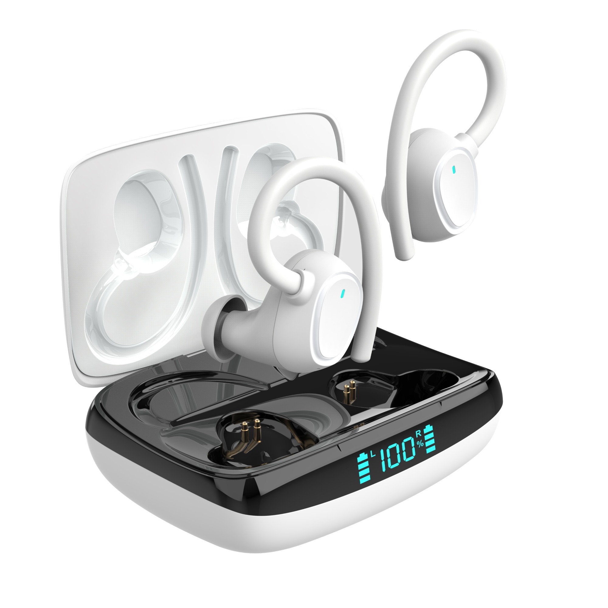 5.1 Wireless Earbuds Deep Bass Sound 8H Playtime Call Clear LCD Display, Ear Hook earring hooks gaming earbud for Sports/Working