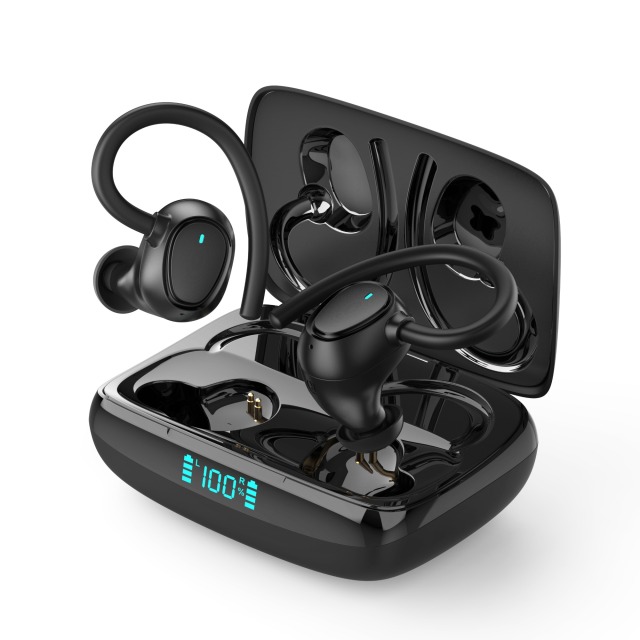 5.1 Wireless Earbuds Deep Bass Sound 8H Playtime Call Clear LCD Display, Ear Hook earring hooks gaming earbud for Sports/Working