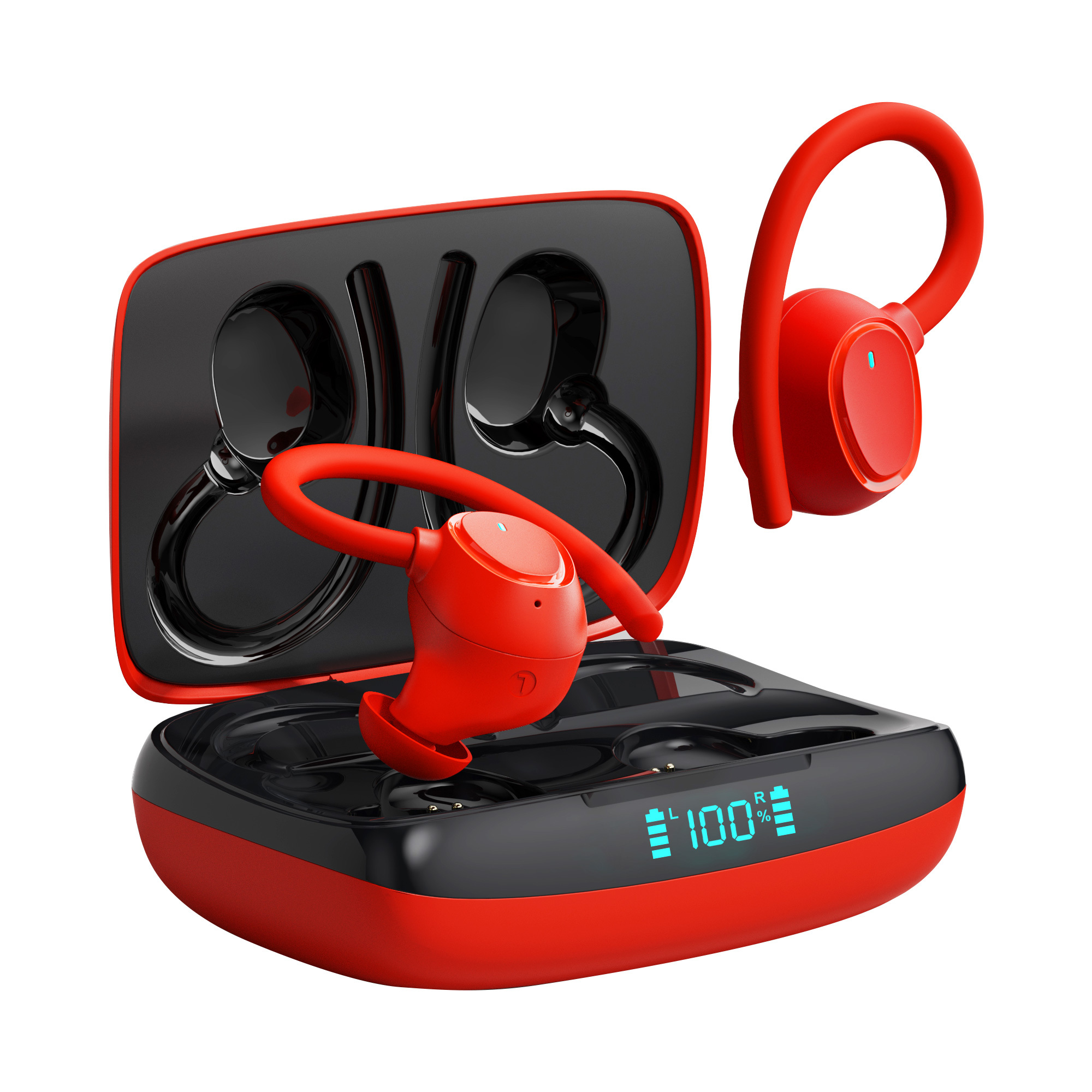 5.1 Wireless Earbuds Deep Bass Sound 8H Playtime Call Clear LCD Display, Ear Hook earring hooks gaming earbud for Sports/Working