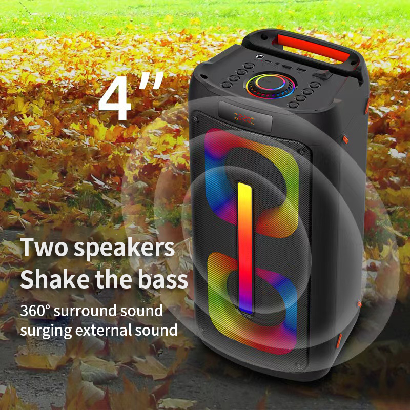 40w Powerful Dual 4inch Deep bass 2.1Channl System Music Party Speaker Record,EQ,AUX,FM BT5.0 Wireless Mic for outdoor Camping