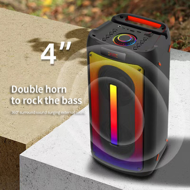 40w Powerful Dual 4inch Deep bass 2.1Channl System Music Party Speaker Record,EQ,AUX,FM BT5.0 Wireless Mic for outdoor Camping