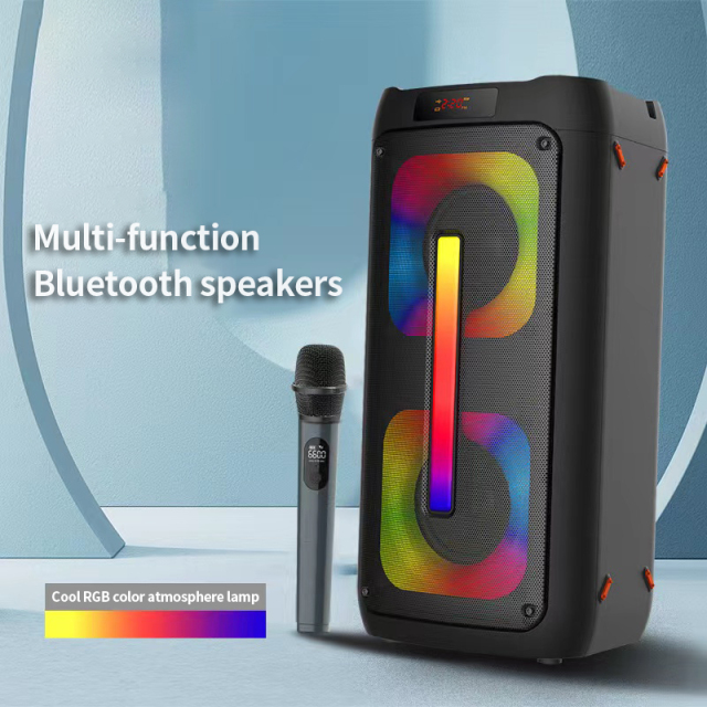 40w Powerful Dual 4inch Deep bass 2.1Channl System Music Party Speaker Record,EQ,AUX,FM BT5.0 Wireless Mic for outdoor Camping