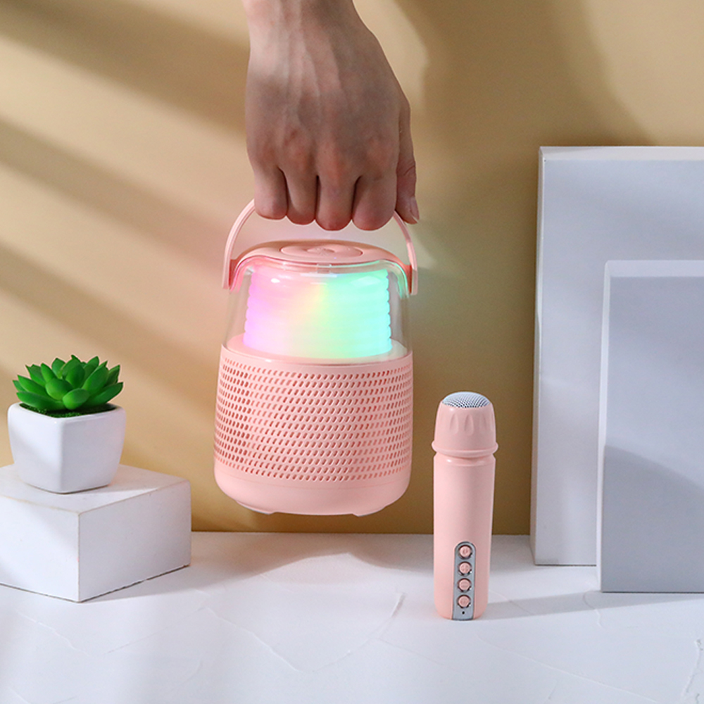Latest adorable mini speaker ktv wireless mic with button to adjust volume mini wireless BT speaker Priority Promotional for Kid