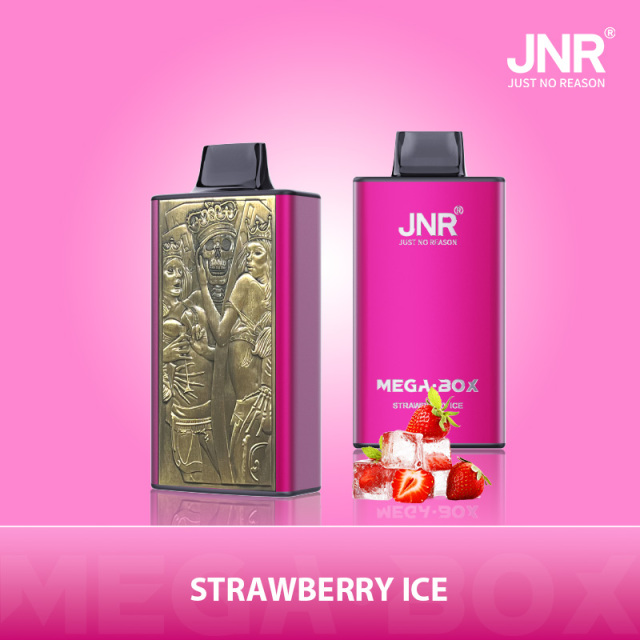 Pink JNR Mega Box Vape with Strawberry ICE flavor, offering 25K puffs for a refreshing vaping experience.