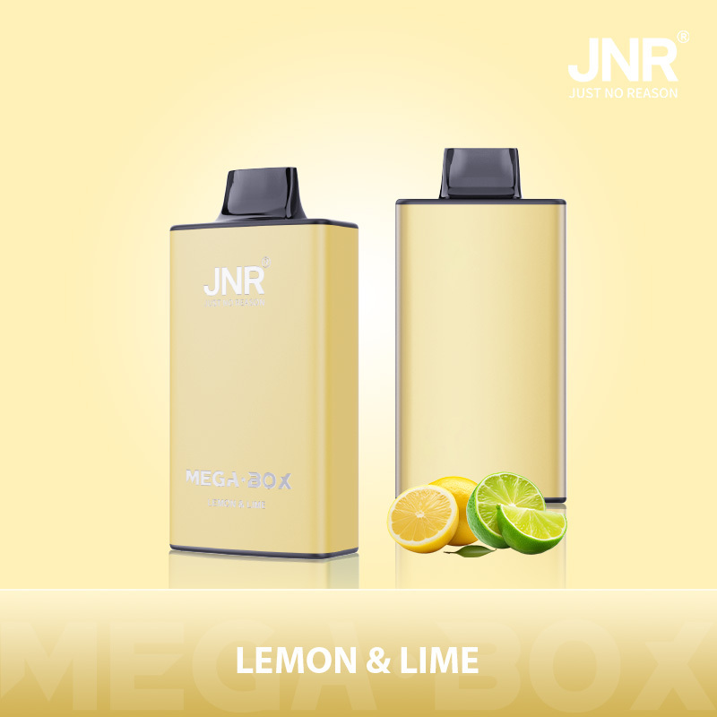 JNR Mega Box Vape with lemon-lime flavor, delivering 25K puffs of vibrant citrus enjoyment.