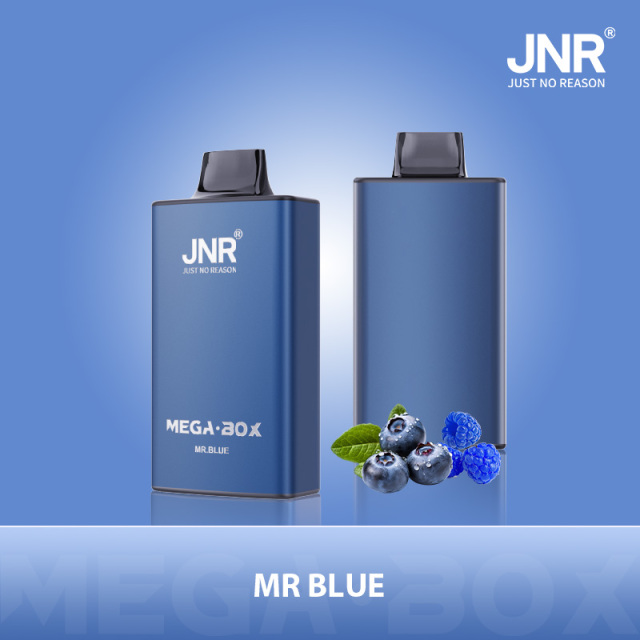 JNR Mega Box Vape, 2ml, MR BLUE flavor, featuring packaging that indicates 25K puffs available.