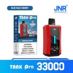 JNR Tank Pro with 33,000 puffs, featuring a bluerazz cherry flavor for a flavorful vaping experience.