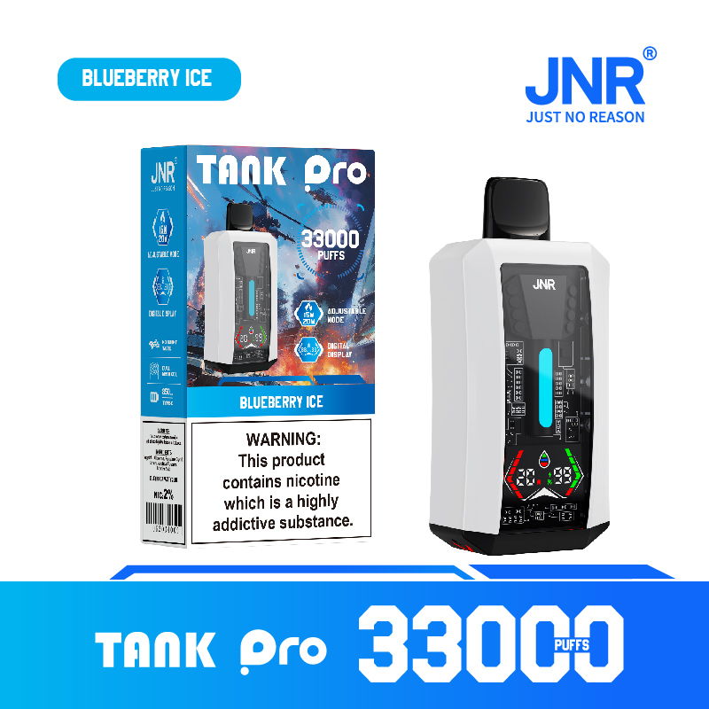 JNR Tank Pro 3000cc vape, designed for 33,000 puffs with a cool blueberry ice flavor.