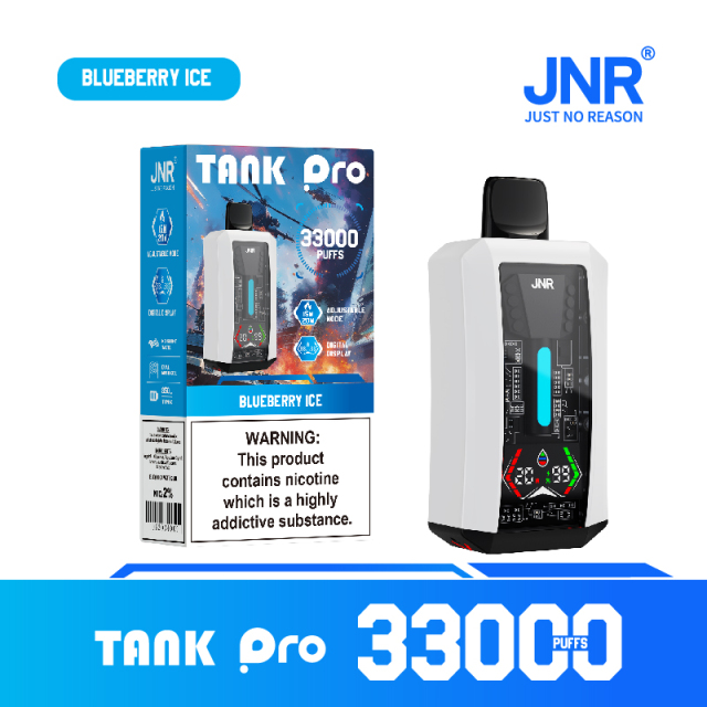 JNR Tank Pro 3000cc vape, designed for 33,000 puffs with a cool blueberry ice flavor.