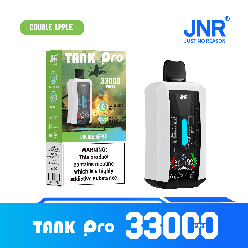 JNR Tank Pro device featuring double apple flavor and 33,000 puffs capacity.