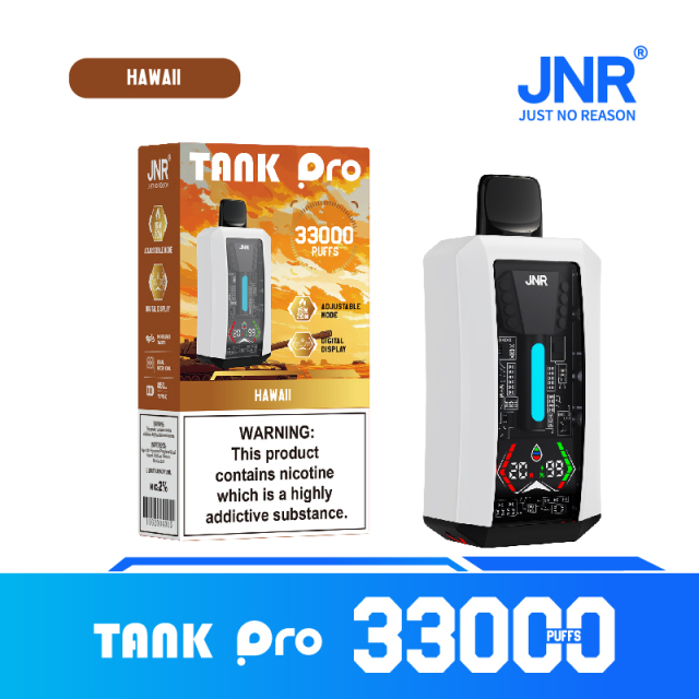 JNR Tank Pro Vape featuring Hawaii flavor, designed for 33,000 puffs, ideal for long-lasting vaping enjoyment.