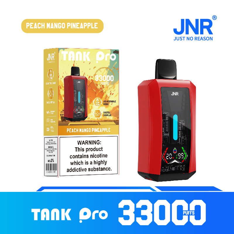JNR Tank Pro, designed for 33,000 puffs with a mix of peach, mango and pineapple flavor for a satisfying experience.