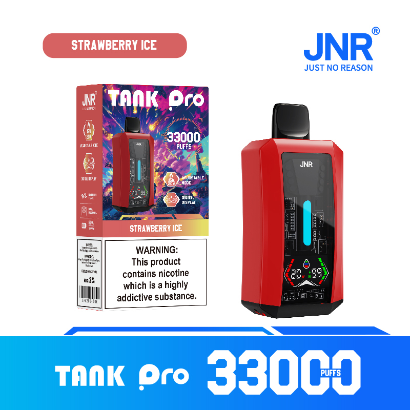 JNR Tank Pro 3200mAh, featuring strawberry ice flavor and capable of delivering 33,000 puffs.
