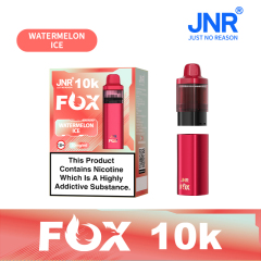 JNR Fox Vape device having sleek design and featuring Watermelon Ice flavor, offering 10,000 puffs for a refreshing experience.