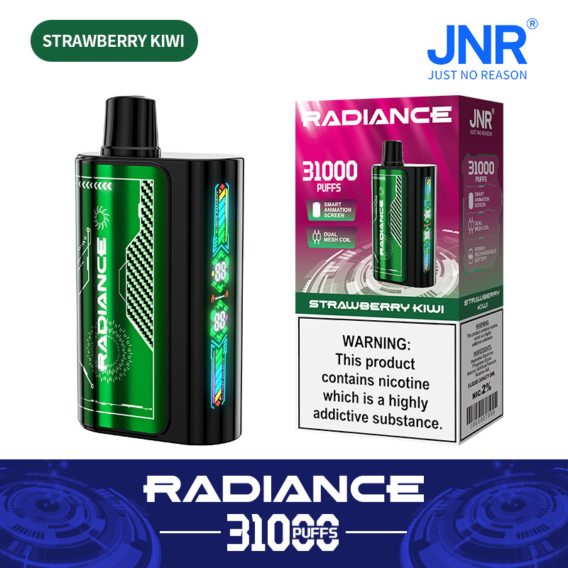 JNR Radiance Elegant Vape device featuring Strawberry Kiwi flavor, offering 31,000 puffs for an exhilirating experience.