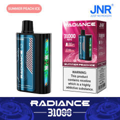 JNR Radiance Elegant Vape device featuring Summer Peach Ice flavor, offering 31,000 puffs for an exhilirating experience.