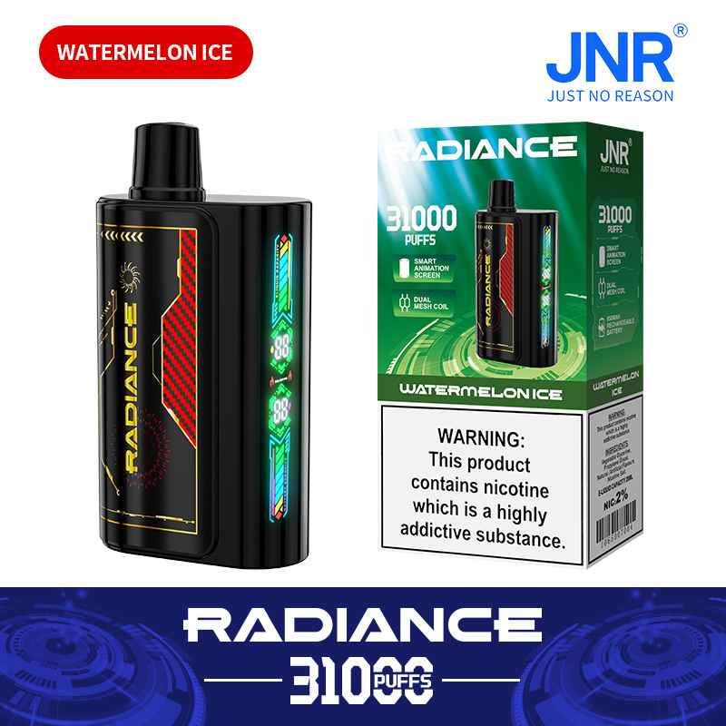 JNR Radiance Elegant Vape device featuring Watermelon Ice flavor, offering 31,000 puffs for an exhilirating experience.