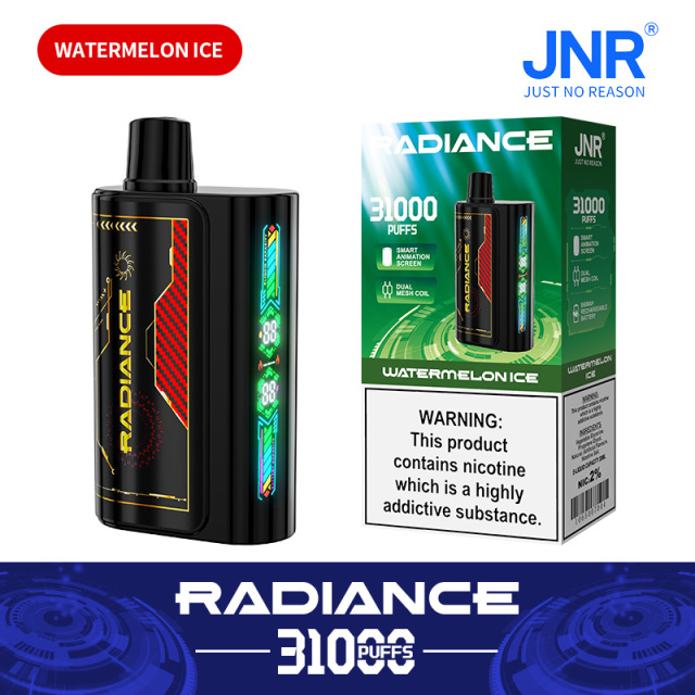 JNR Radiance Elegant Vape device featuring Watermelon Ice flavor, offering 31,000 puffs for an exhilirating experience.
