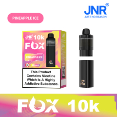 JNR Fox Vape device having sleek design and featuring Pineapple Ice flavor, offering 10,000 puffs for a refreshing experience.