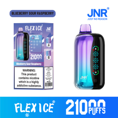 JNR Flex Ice Vape device featuring Blueberry Sour Raspberry flavor, offering 21,000 puffs for an exhilirating experience.