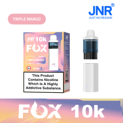 JNR Fox Vape device having sleek design and featuring Triple Mango flavor, offering 10,000 puffs for a refreshing experience.