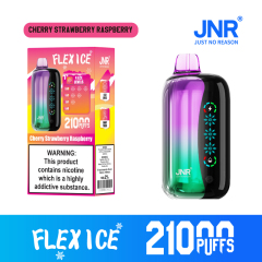 JNR Flex Ice Vape device featuring a mix of Cherry Strawberry and Raspberry flavors, offering 21,000 puffs for an exhilirating experience.
