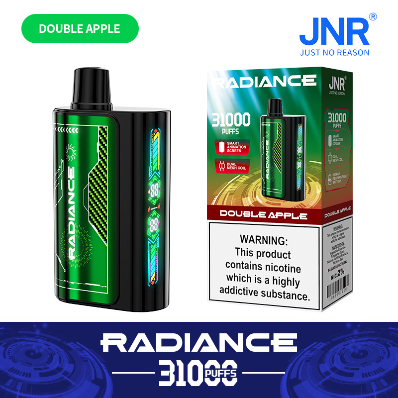JNR Radiance Elegant Vape device featuring Double Apple flavor, offering 31,000 puffs for an exhilirating experience.