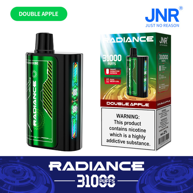 JNR Radiance Elegant Vape device featuring Double Apple flavor, offering 31,000 puffs for an exhilirating experience.
