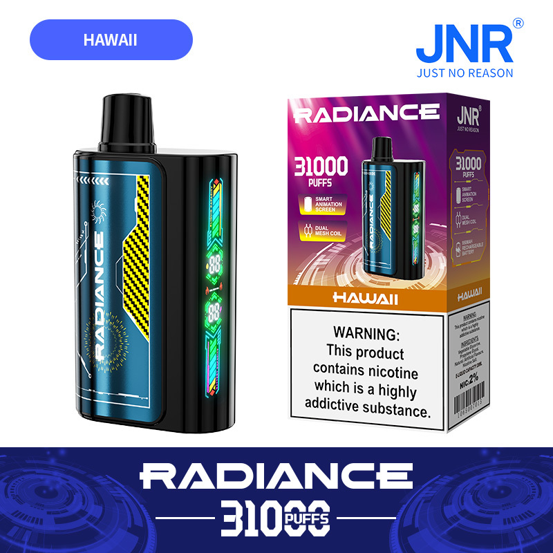 JNR Radiance Elegant Vape device featuring Hawaii flavor, offering 31,000 puffs for an exhilirating experience.