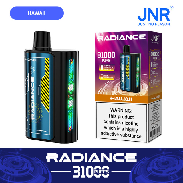 JNR Radiance Elegant Vape device featuring Hawaii flavor, offering 31,000 puffs for an exhilirating experience.