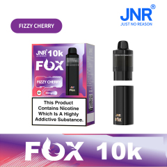 JNR Fox Vape device having sleek design and featuring Fizzy Cherry flavor, offering 10,000 puffs for a refreshing experience.