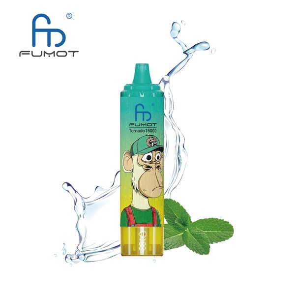 Fumot Tornado 15000 Puffs Vape featuring the flavor mint and showing the vape and vape packaging.