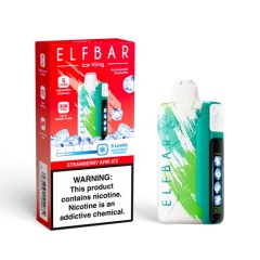 Elfbar Ice King 30000 Puffs vape in flavor, strawberry kiwi ice showing the vape and its packaging