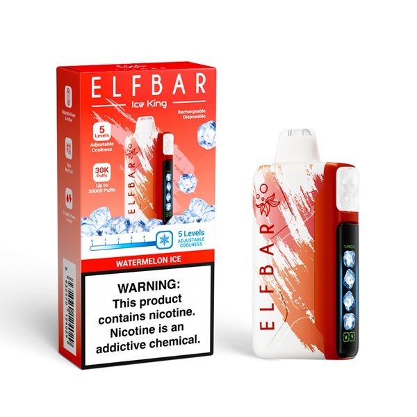 Elfbar Ice King 30000 Puffs vape in flavor, watermelon ice showing the vape and its packaging