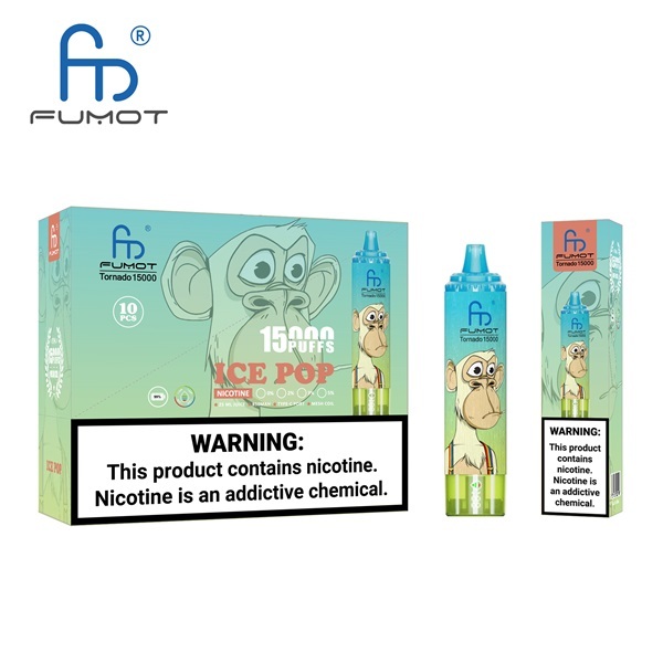 Fumot Tornado 15000 Puffs Vape featuring the flavor ice pop and showing the vape and vape packaging.