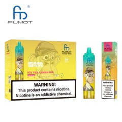 Fumot Tornado 15000 Puffs Vape featuring the flavor ice tea lemon ice and showing the vape and vape packaging.