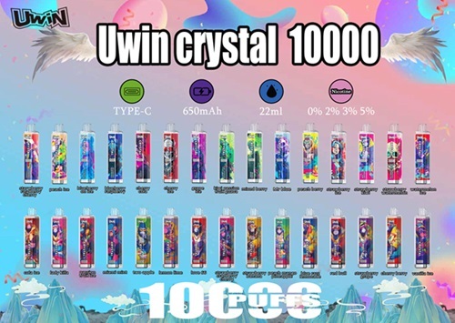 UWin Crystal 10000 Puffs Vape showing various flavors of the vape.