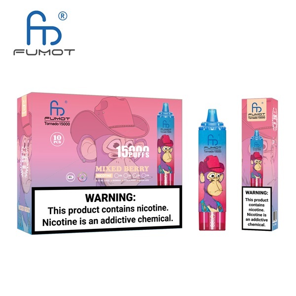 Fumot Tornado 15000 Puffs Vape featuring the flavor mixed berry and showing the vape and vape packaging.