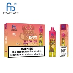Fumot Tornado 15000 Puffs Vape featuring the flavor peach ice and showing the vape and vape packaging.