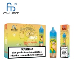 Fumot Tornado 15000 Puffs Vape featuring the flavor peach mango and showing the vape and vape packaging.