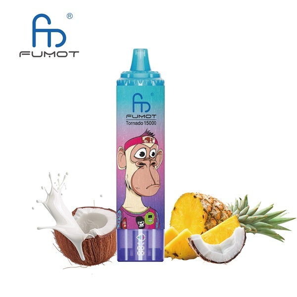 Fumot Tornado 15000 Puffs Vape featuring the flavor pineapple coconut and showing the vape.