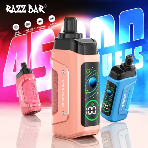Razz Bar 45,000 Puffs Vape featuring three flavors of the vape and the features of the vape.