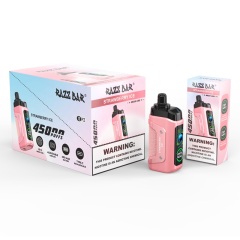 Razz Bar 45,000 Puffs Vape in flavor, strawberry ice featuring the vape and the box of the vape.