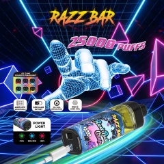 Razz Bar 25K Puffs Vape in Red Bull Grape flavor, showcasing features and usage tips in a vibrant, musical setting.