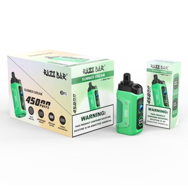 Razz Bar 45,000 Puffs Vape in flavor, summer dream featuring the vape and the box of the vape.