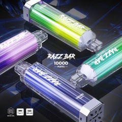 Razz Bar Crystal vape in various flavors, arranged on a reflective surface, highlighting its colorful design and features.